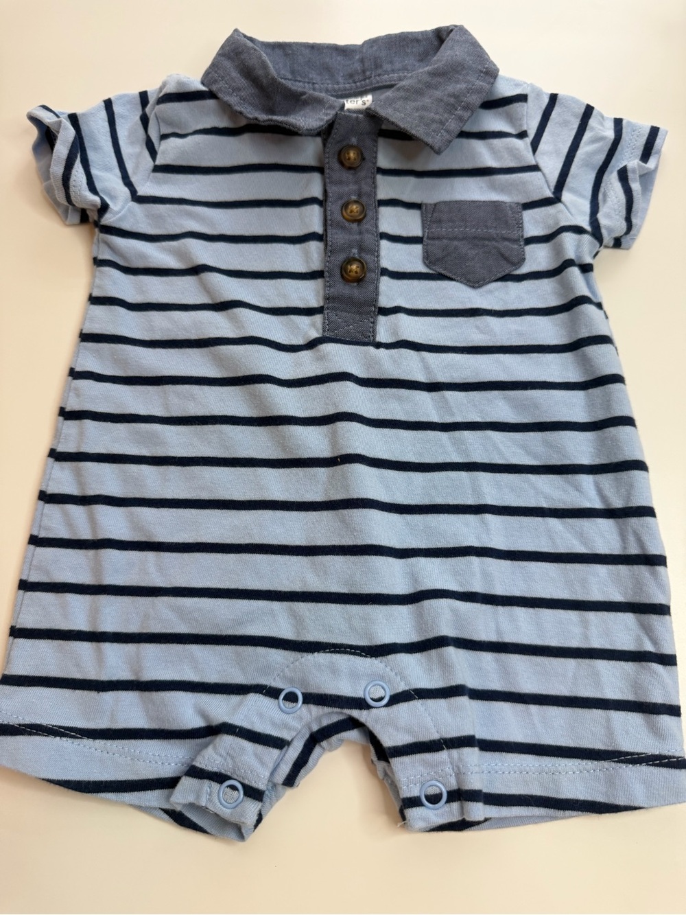 Carter's Light Blue & Navy Striped Polo Romper